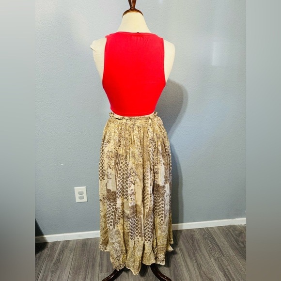 100% Cotton Short Circuit Skirt Size L Maxi Skirt Boho Floral Beaded Tassel - Picture 12 of 14